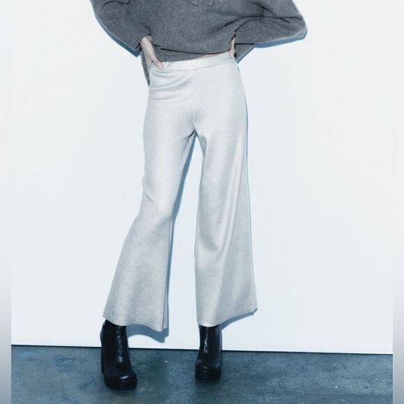 ZARA FOIL WIDE LEG KNIT PANTS - Picture 10 of 10